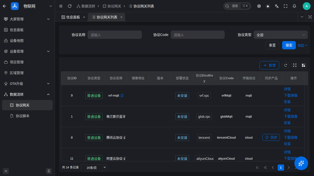 协议网关页面